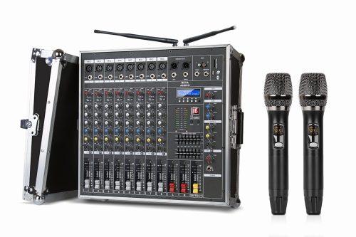 DELTA AUDIO DPM8-2H - mikser ze wzmacniaczem, odtwarzaczem USB, Bluetooth, 2 mikrofonami bezprzewodowymi do ręki, moc 2 x 500 W RMS/8Ohm