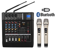 Mikser ze wzmacniaczem, powermikser, 4 kanały, 2 mikrofony bezprzewodowe,  USB, Bluetooth - DELTA AUDIO DPM4-2H